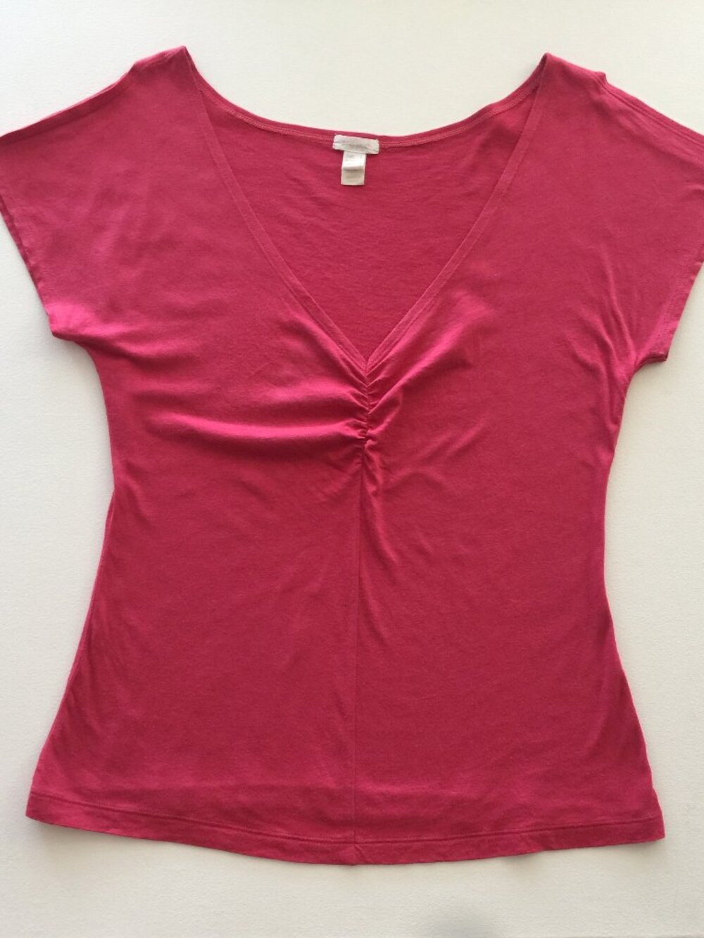 Mango Basic PInky-Red Summer V Neck Tee with Flutter Sleeve. Size L